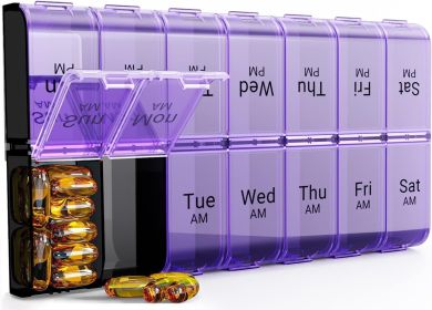 Weekly AM PM Extra Large Pill Organizer, 7 Day Pill Case 2 Times a Day, XL Day Night Pill Case Twice a Day