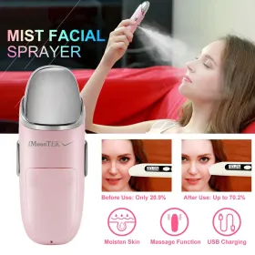 Nano Facial Mister Nano Cool Mist Facial Sprayer Portable Handy Face Steamer Moisturizing Massager USB Charge (Option: Pink)